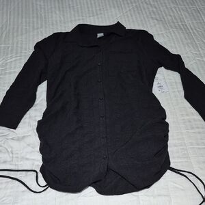 Time and Tru Textured Black Collared Shirt